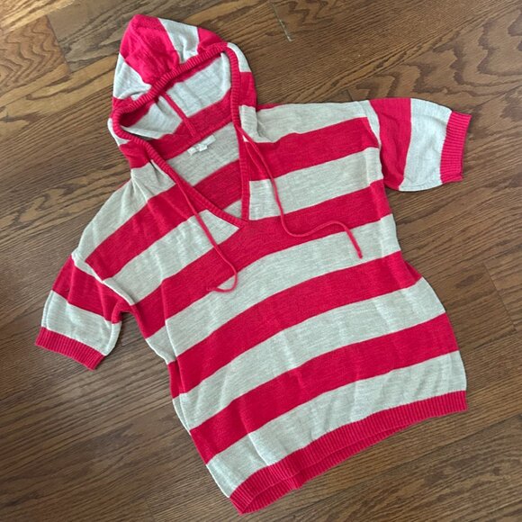 Banana Republic Striped Short Sleeve Drop Shoulder Knit Hoodie Sweater Size XL - Picture 4 of 9